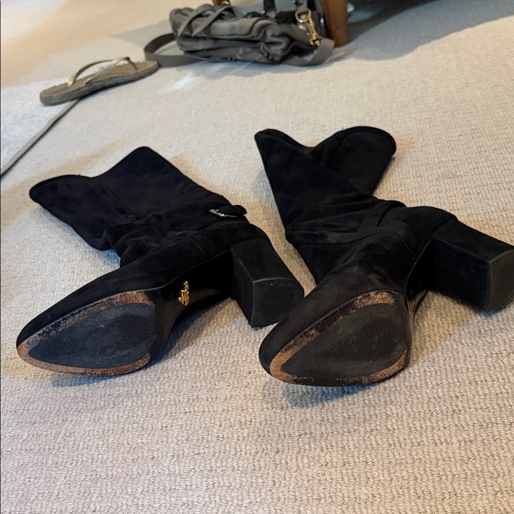 Prada Black Suede Knee-High Heeled Boots - Picture 3 of 4